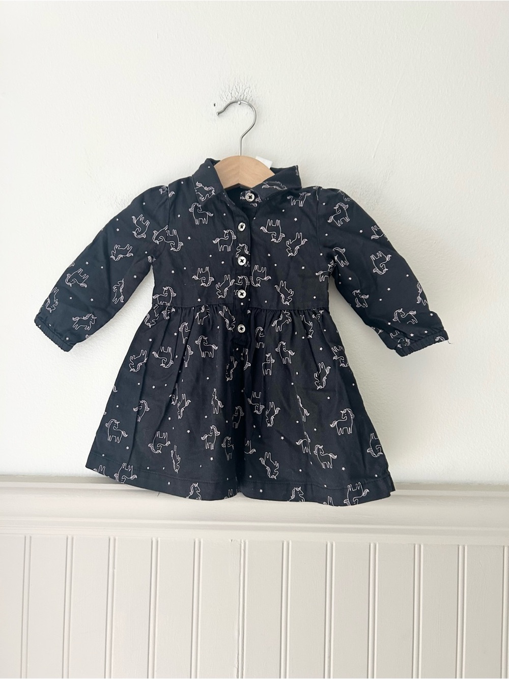 Carter's 6 Months Black Long-Sleeve Unicorn Button-Front Dress